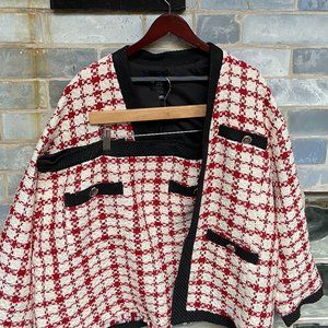 RIVER ISLAND PLUS RED BOUCLE MINI SKIRT & CHECK BLAZER SET (2 DIFFERENT SIZES)